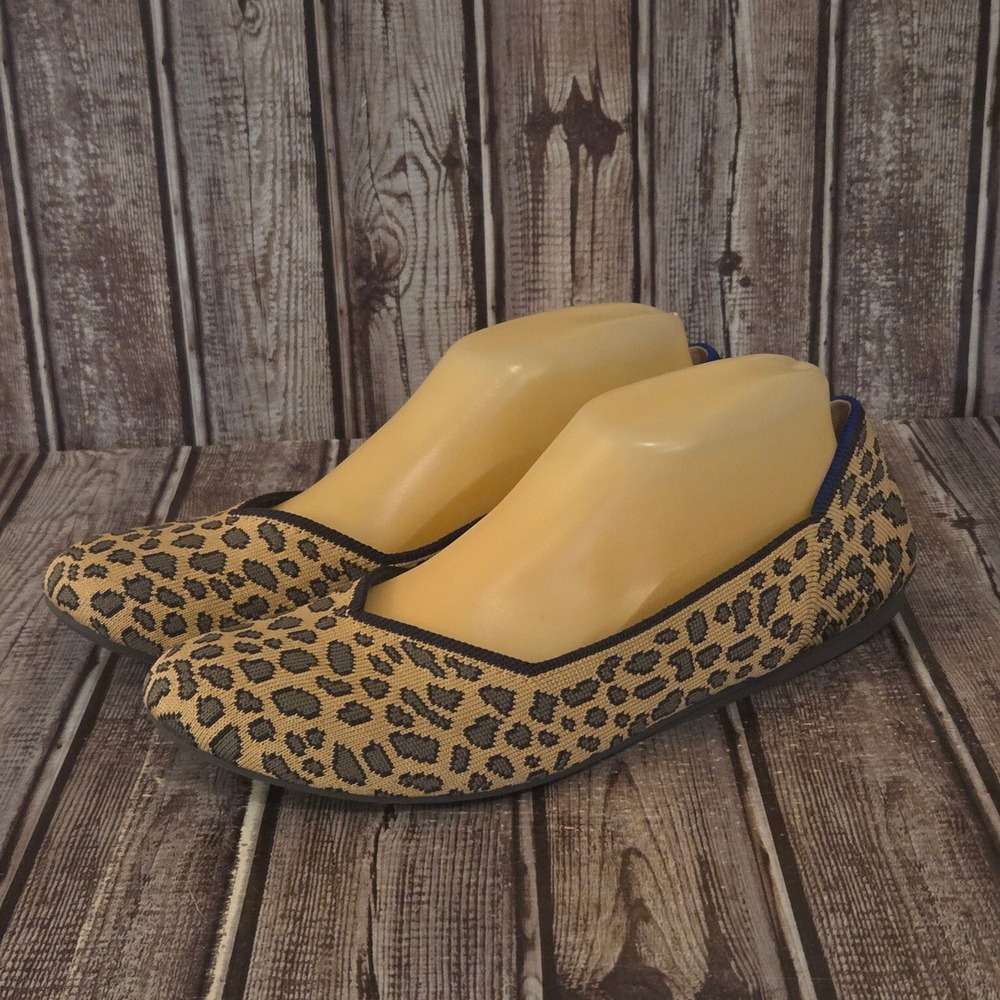 Sz 10.5 Rothys The Flat Spotted Leopard Print Knit Round Toe Flats Shoes VGUC